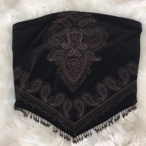 rave Tops - RAVE Vtg Velvet beaded boho strapless top size S
